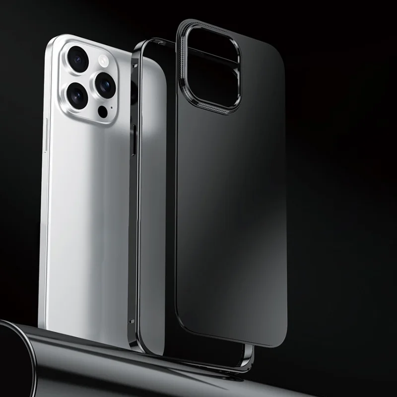 Fodral för iPhone 14 Pro Max med låsbar hake, legeringsram, matt bakpanel i polycarbonat - Svart