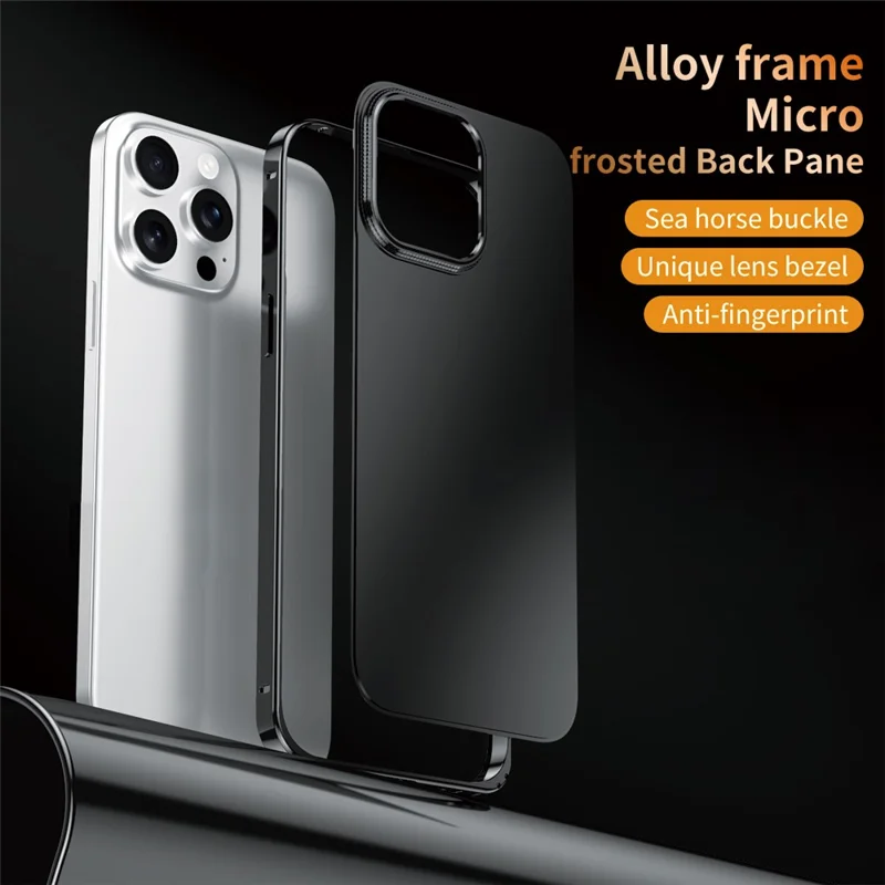 For iPhone 14 Pro Case Locking Buckle Alloy Frame Matte PC Back Phone Cover - Black