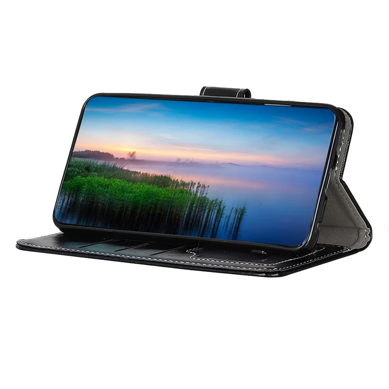 Voor Motorola Edge 70 5G hoesje portemonnee lederen telefoonhoes met gekkenspaanstructuur - Zwart