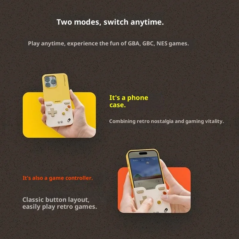 BITMOLAB GAMEBABY Pour iPhone 17 Pro Max Étui Conception de Console de Jeu Portable Rétro Housse de Téléphone - Jaune + Beige