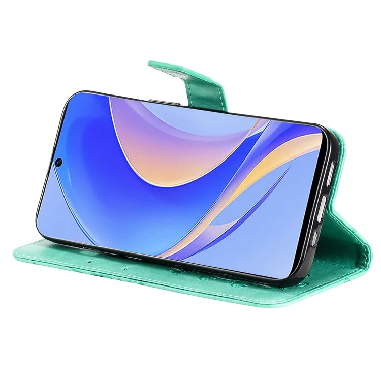 KT Imprinting Series-2 for Huawei nova Y90 4G / Enjoy 50 Pro 4G PU Leather Stand Phone Case Imprinted Butterfly Pattern Protective Wallet Cover with Strap - Green