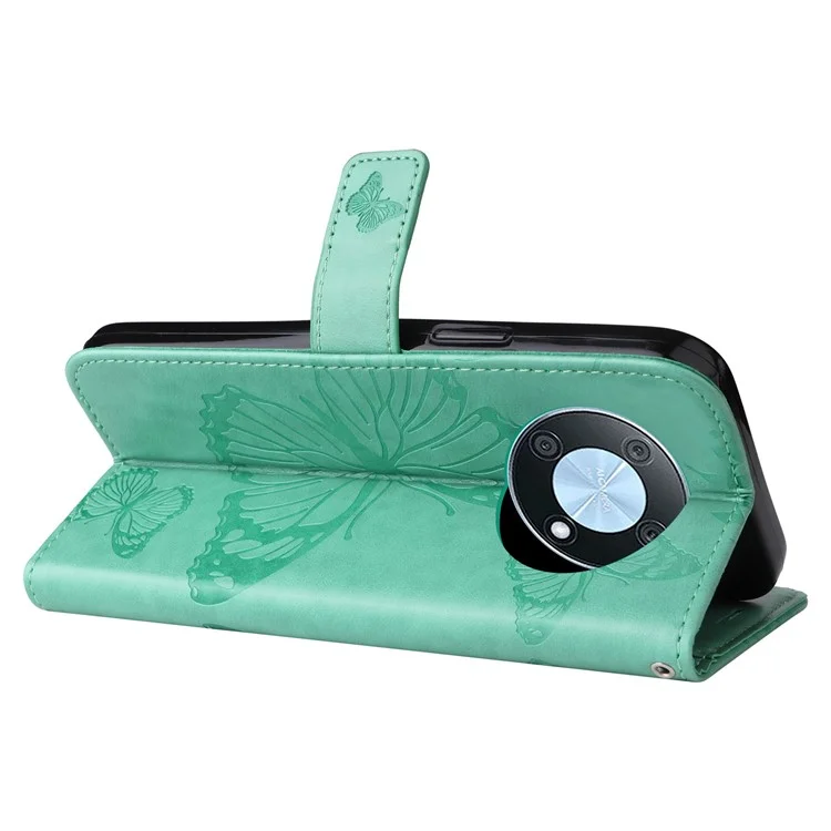 KT Imprinting Series-2 for Huawei nova Y90 4G / Enjoy 50 Pro 4G PU Leather Stand Phone Case Imprinted Butterfly Pattern Protective Wallet Cover with Strap - Green