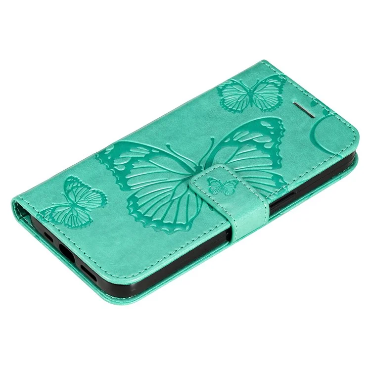 KT Imprinting Series-2 for Huawei nova Y90 4G / Enjoy 50 Pro 4G PU Leather Stand Phone Case Imprinted Butterfly Pattern Protective Wallet Cover with Strap - Green