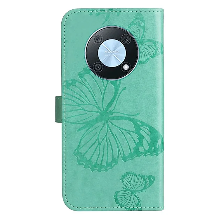 KT Imprinting Series-2 for Huawei nova Y90 4G / Enjoy 50 Pro 4G PU Leather Stand Phone Case Imprinted Butterfly Pattern Protective Wallet Cover with Strap - Green
