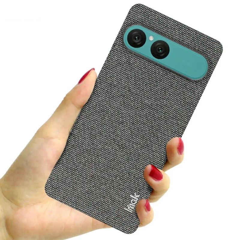 IMAK Ruiyi Series pour Sony Xperia 10 VII Étui Texture Tissu Cuir + Coque Arrière PC - Gris Foncé