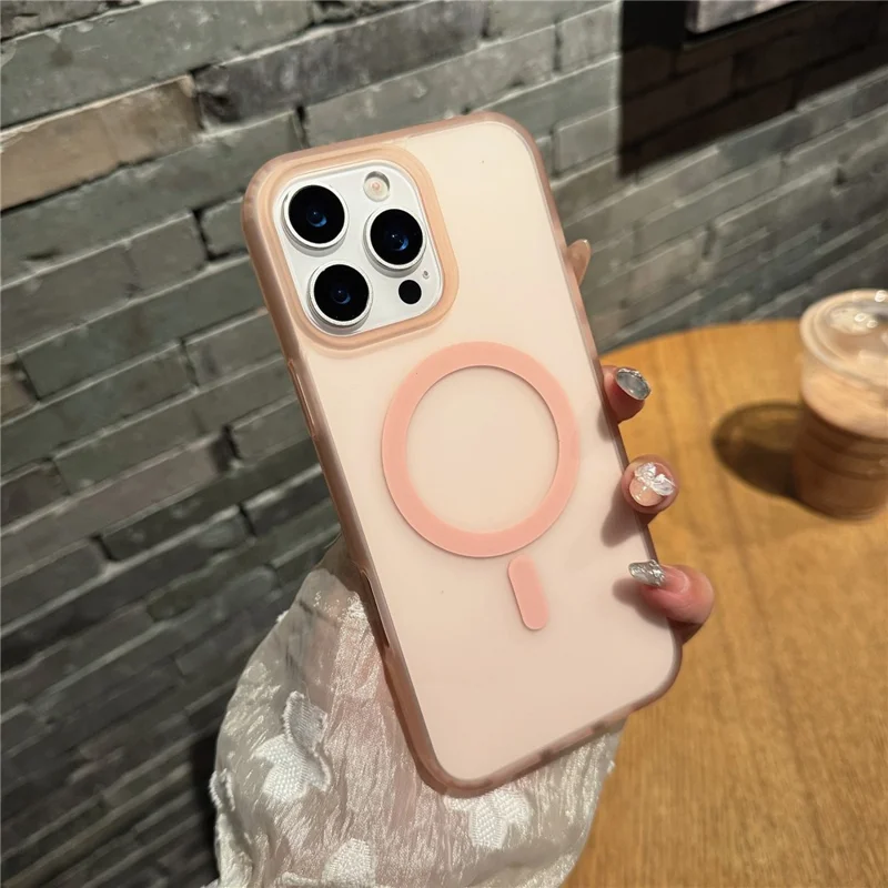 Capa de Telefone para iPhone 16 Pro Compatível com MagSafe TPU PC Capa Traseira com Sensação de Pele - Rosa
