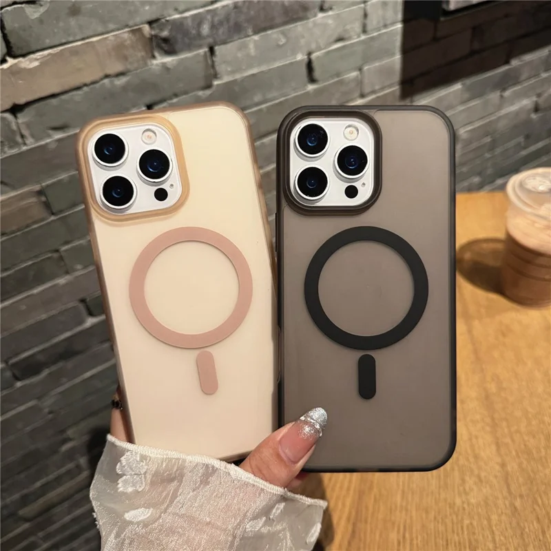 Capa de Telefone para iPhone 16 Pro Compatível com MagSafe TPU PC Capa Traseira com Sensação de Pele - Rosa