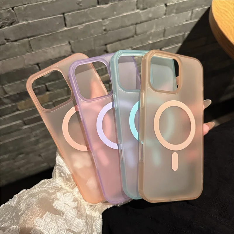 Capa de Telefone para iPhone 16 Pro Compatível com MagSafe TPU PC Capa Traseira com Sensação de Pele - Rosa