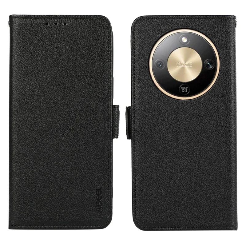 ABEEL For Honor X9d 5G / Magic8 Lite 5G Чехол Litchi Texture Leather RFID Blocking Phone Cover - Черный