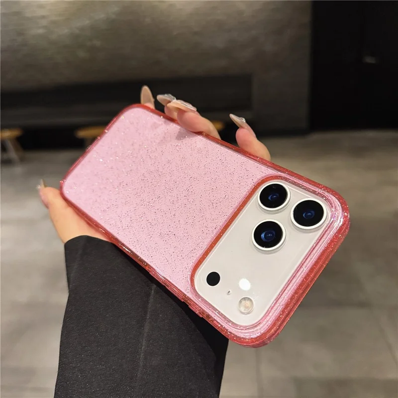 iPhone 17 Pro Max Hülle 2.0 MM TPU PC Glitzer Schutzhülle - Transparent Pink