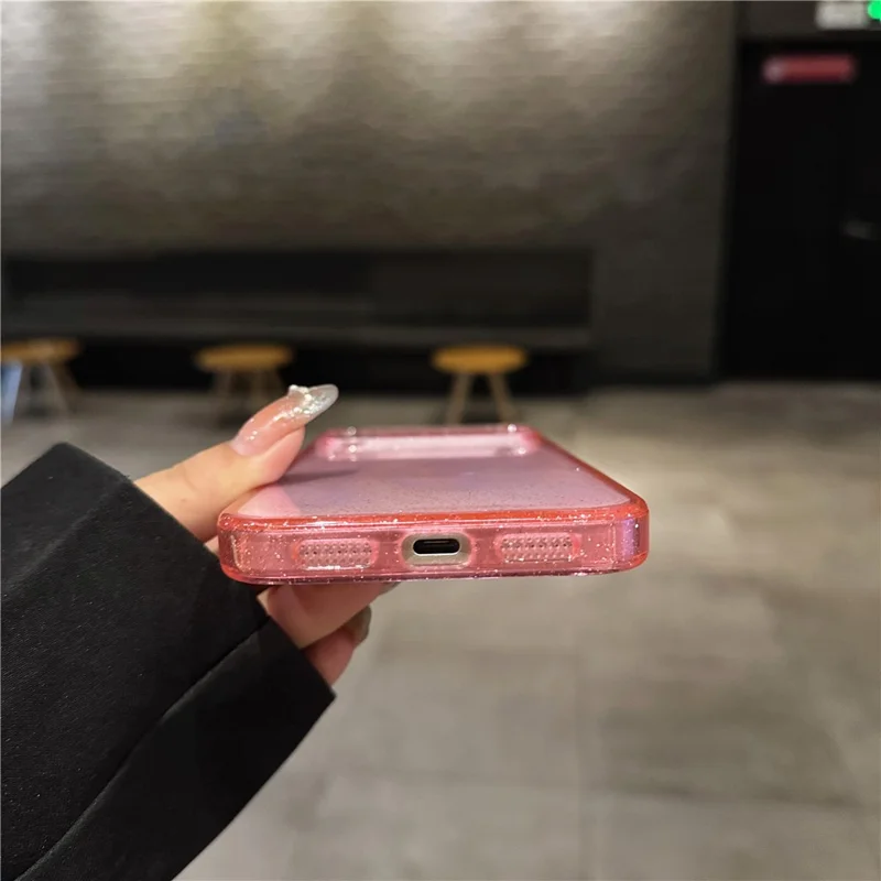 iPhone 17 Pro Max Hülle 2.0 MM TPU PC Glitzer Schutzhülle - Transparent Pink