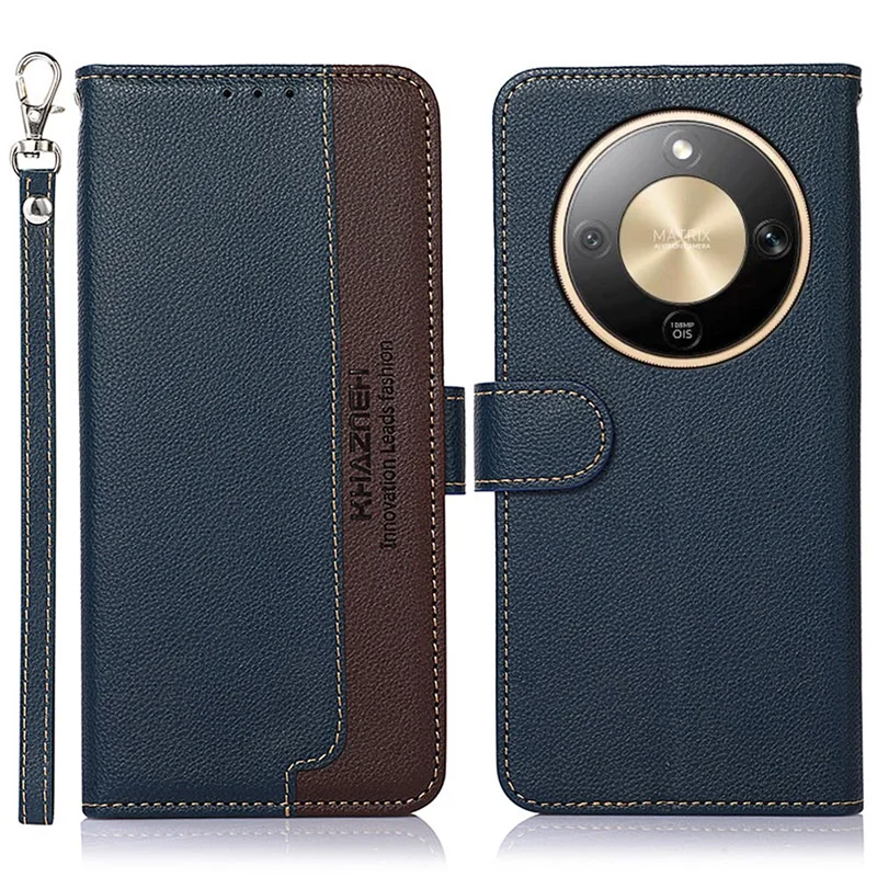KHAZNEH Para Honor X9d 5G / Magic8 Lite 5G Capa Carteira Bloqueio RFID Couro PU com Alça - Azul