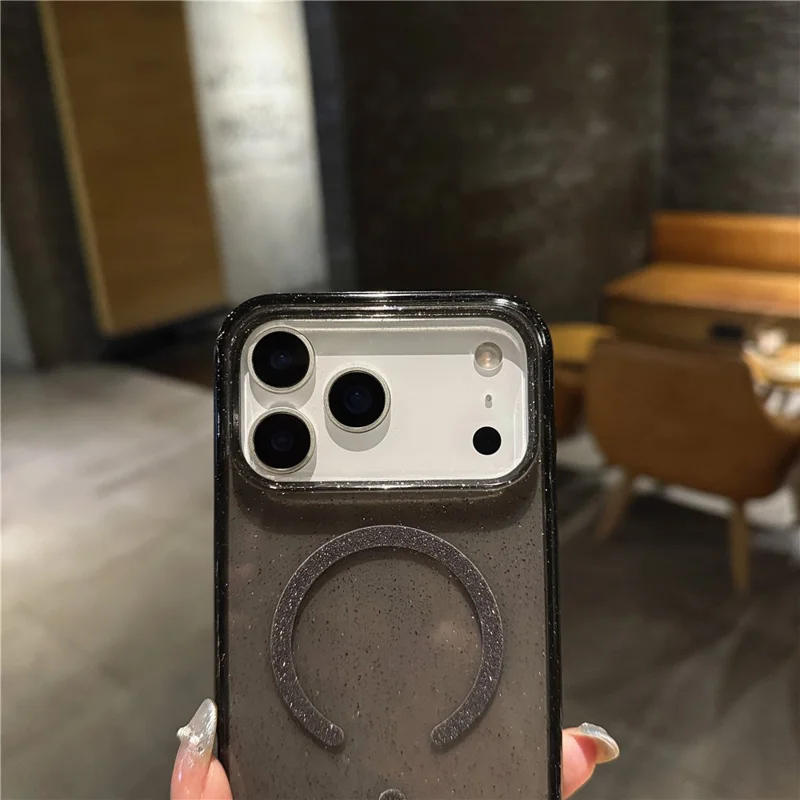 Funda para iPhone 17 Pro 2.0MM Compatible con MagSafe TPU PC Purpurina Estrella Funda Trasera del Teléfono - Negro Transparente
