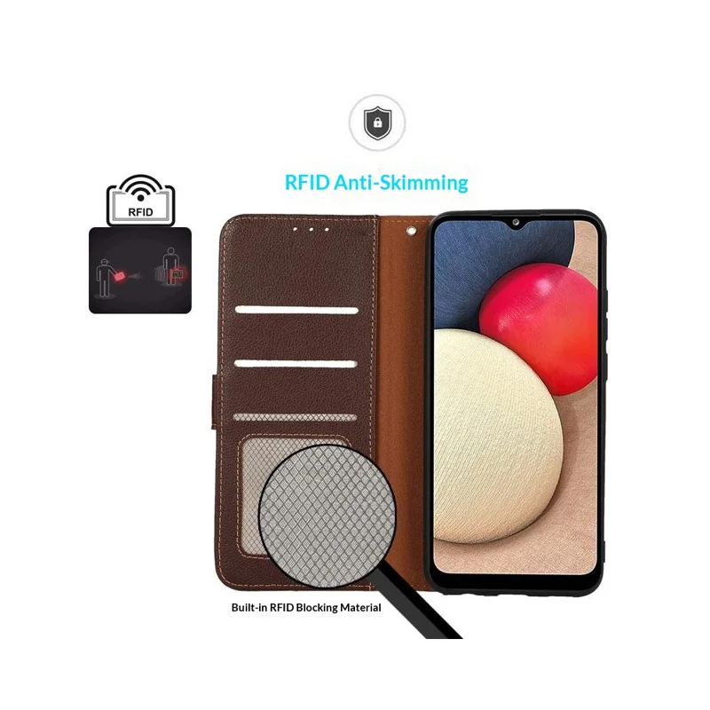 KHAZNEH For Motorola Edge 70 5G Case RFID Blocking Wallet PU Leather Phone Cover with Strap - Brown