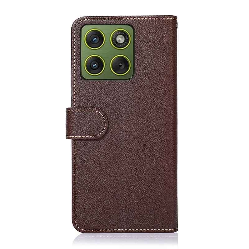 KHAZNEH For Motorola Edge 70 5G Case RFID Blocking Wallet PU Leather Phone Cover with Strap - Brown