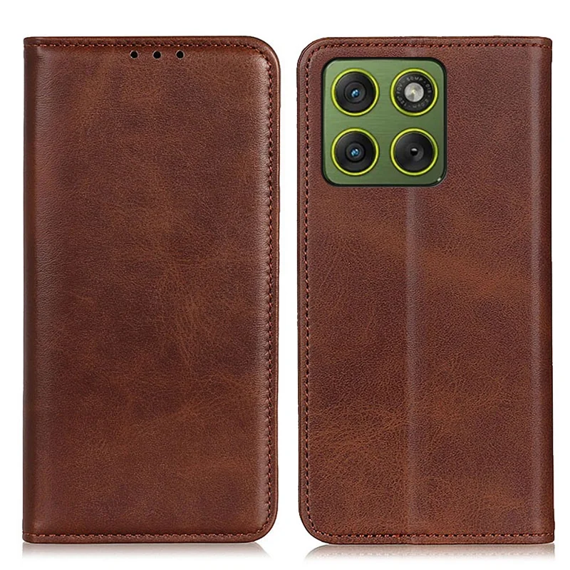 Voor Motorola Edge 70 5G hoesje van gespleten leer met flipportemonnee - Koffie