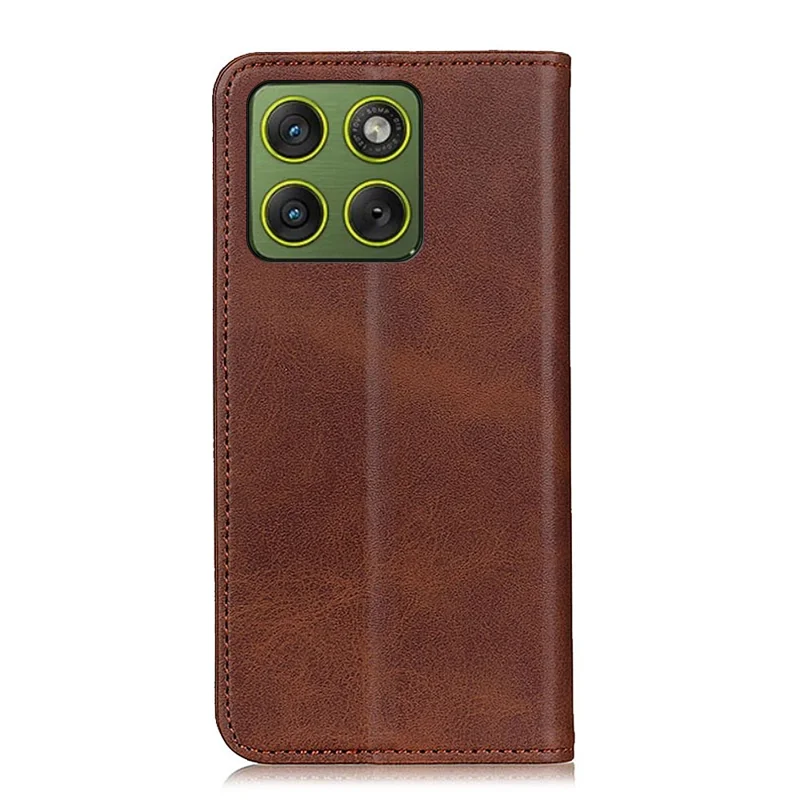 Voor Motorola Edge 70 5G hoesje van gespleten leer met flipportemonnee - Koffie