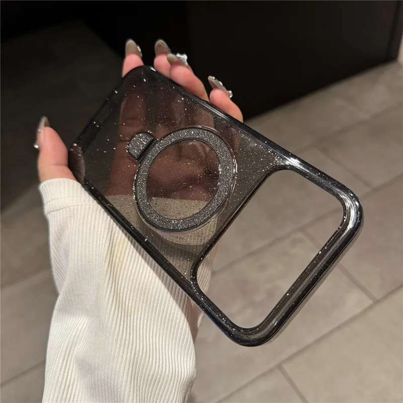 iPhone 17 Pro Max Hülle mit Ständer kompatibel mit MagSafe 2.0MM TPU PC Glitzer Handyhülle - Transparentes Lila