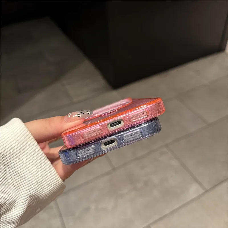 iPhone 17 Pro Max Hülle mit Ständer kompatibel mit MagSafe 2.0MM TPU PC Glitzer Handyhülle - Transparentes Lila