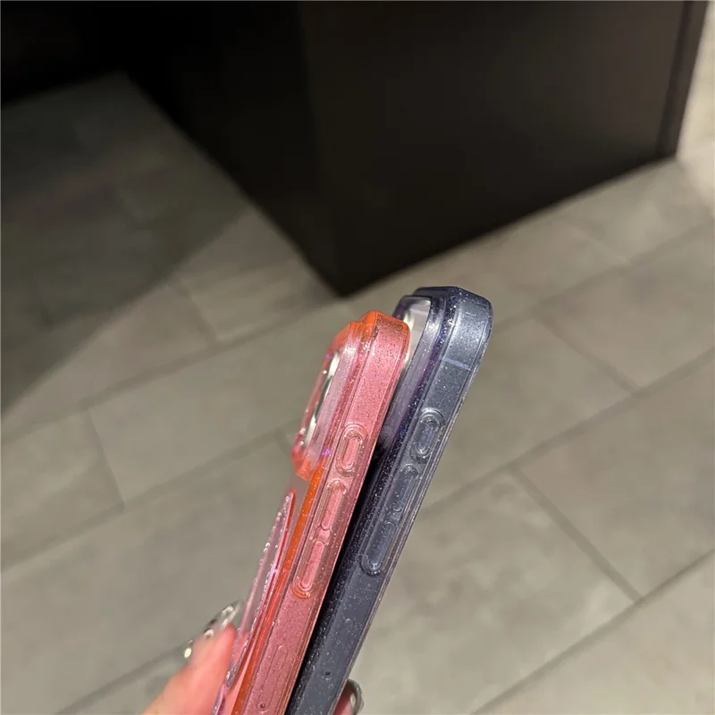 iPhone 17 Pro Max Hülle mit Ständer kompatibel mit MagSafe 2.0MM TPU PC Glitzer Handyhülle - Transparentes Lila