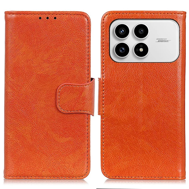 Funda de cuero sintético Nappa con textura dividida para Xiaomi Redmi K90 5G - Naranja