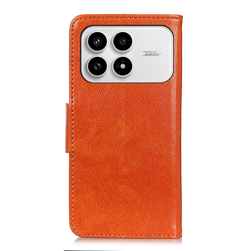 Funda de cuero sintético Nappa con textura dividida para Xiaomi Redmi K90 5G - Naranja