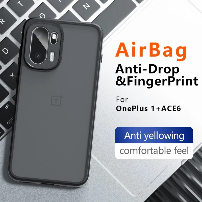 For OnePlus 15R 5G / Ace 6T 5G / Ace 6 5G Case Skin-Touch TPU + PC Matte Phone Back Cover, Transparent Black