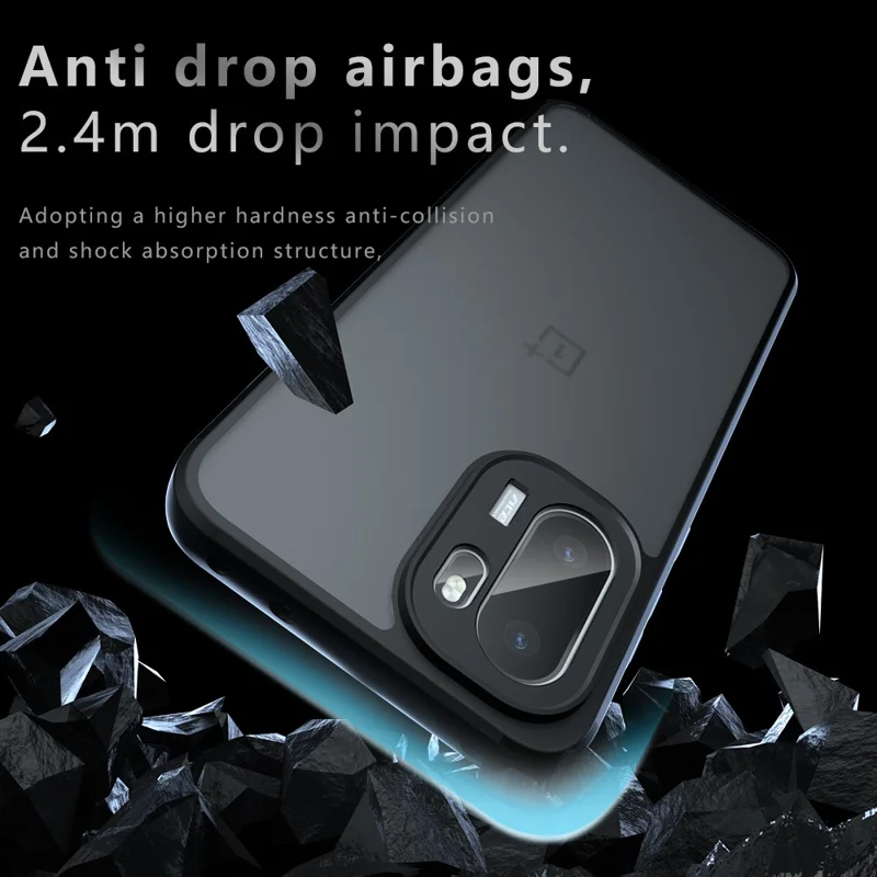 For OnePlus 15R 5G / Ace 6T 5G / Ace 6 5G Case Skin-Touch TPU + PC Matte Phone Back Cover, Transparent Black
