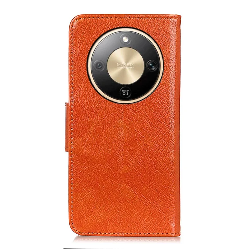 Кожаный чехол-бумажник для Honor Magic8 Lite 5G / X70 5G / X9d 5G с фактурой наппа - оранжевый