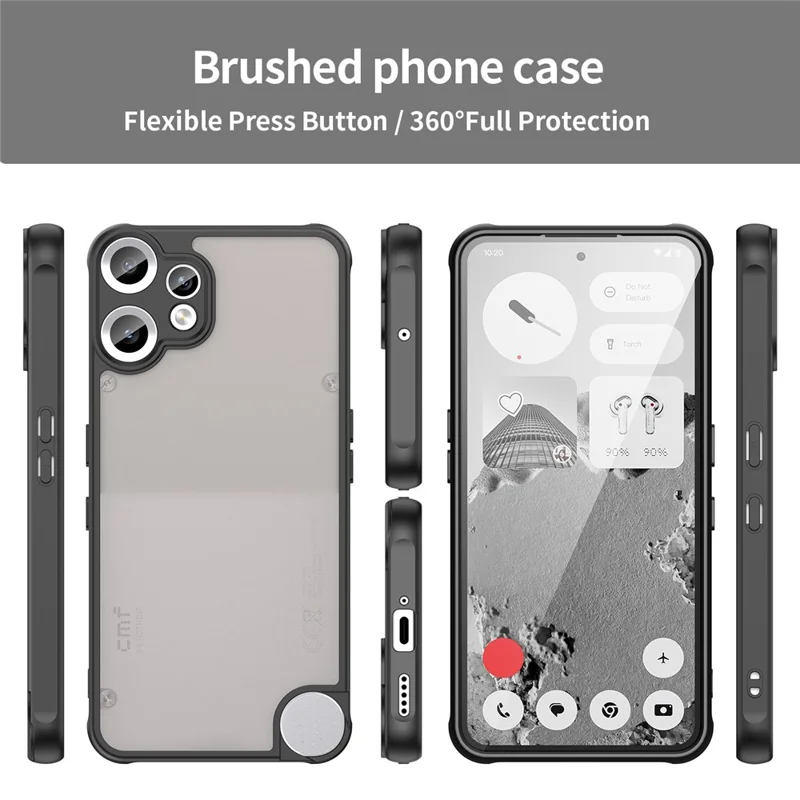 Étui de téléphone Nothing CMF Phone 2 Pro antichoc Airbags Translucide givré PC + Couverture arrière du téléphone TPU - Noir