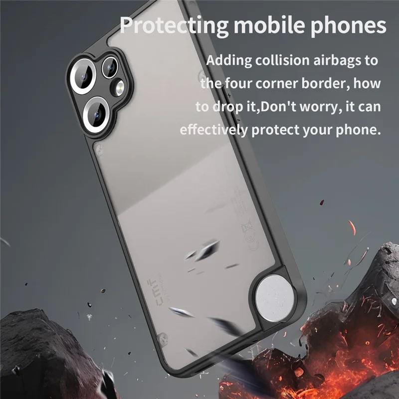 Étui de téléphone Nothing CMF Phone 2 Pro antichoc Airbags Translucide givré PC + Couverture arrière du téléphone TPU - Noir