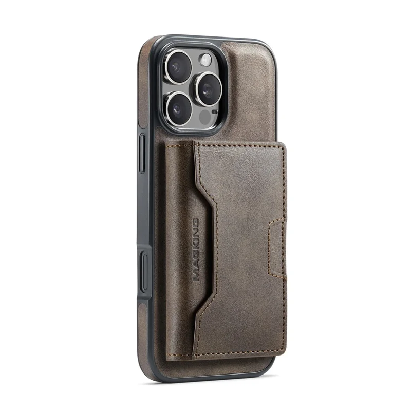 MAGKING K4 Série Para Caso do iPhone 16 Pro Compatível com Carteira Destacável MagSafe PU TPU PC Capa de Telefone - Café
