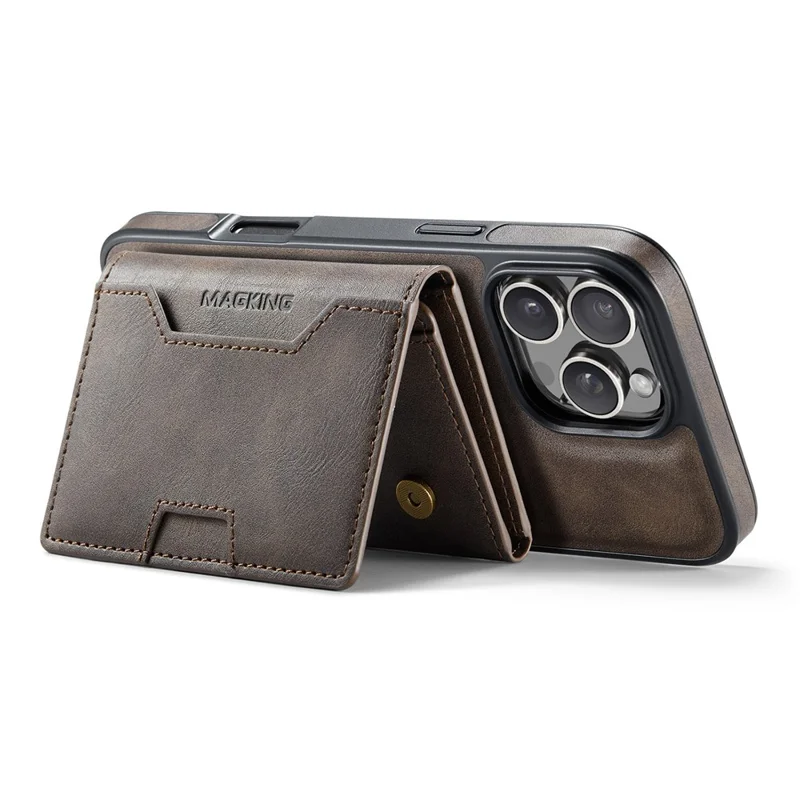 MAGKING K4 Série Para Caso do iPhone 16 Pro Compatível com Carteira Destacável MagSafe PU TPU PC Capa de Telefone - Café