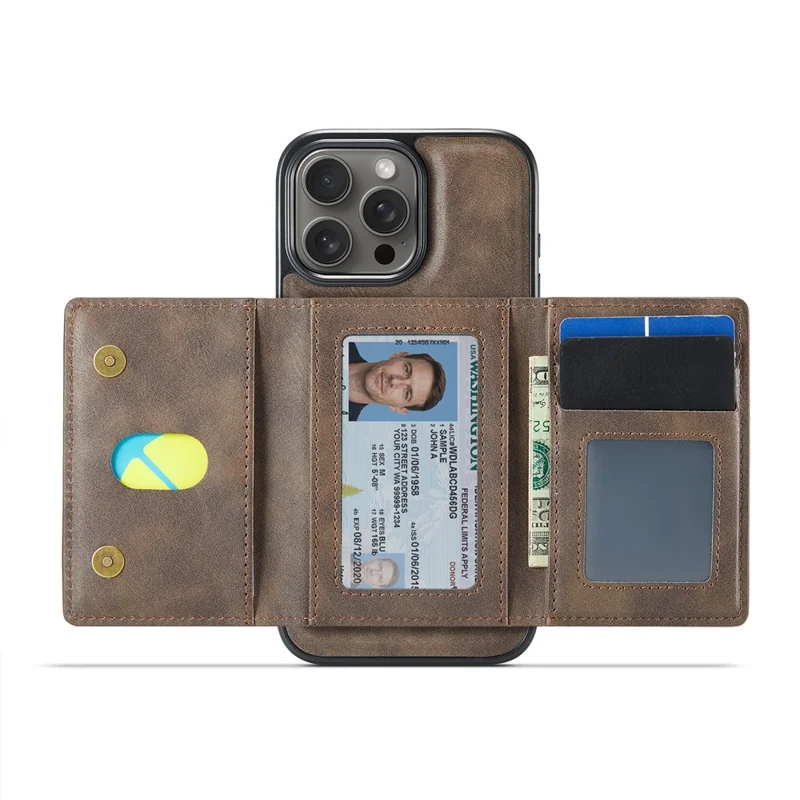 MAGKING K4 Série Para Caso do iPhone 16 Pro Compatível com Carteira Destacável MagSafe PU TPU PC Capa de Telefone - Café