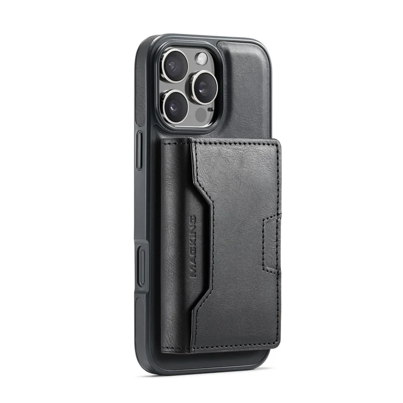 MAGKING K4 Série Para iPhone 16 Pro Max Caso Compatível com MagSafe Carteira Destacável PU TPU PC Capa de Telefone - Preto