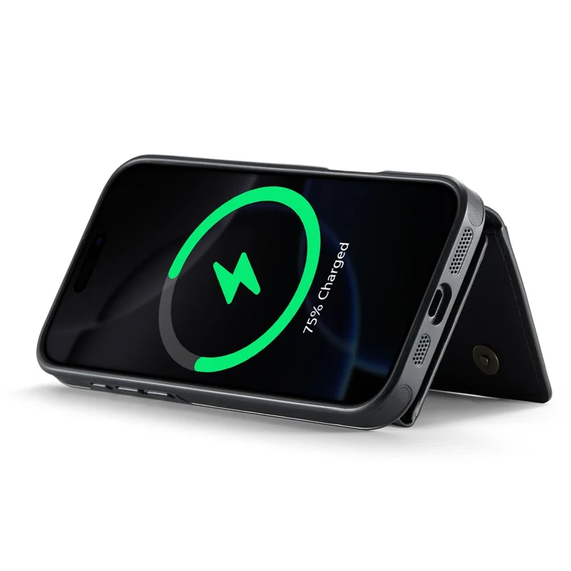 MAGKING K4 Série Para iPhone 16 Pro Max Caso Compatível com MagSafe Carteira Destacável PU TPU PC Capa de Telefone - Preto