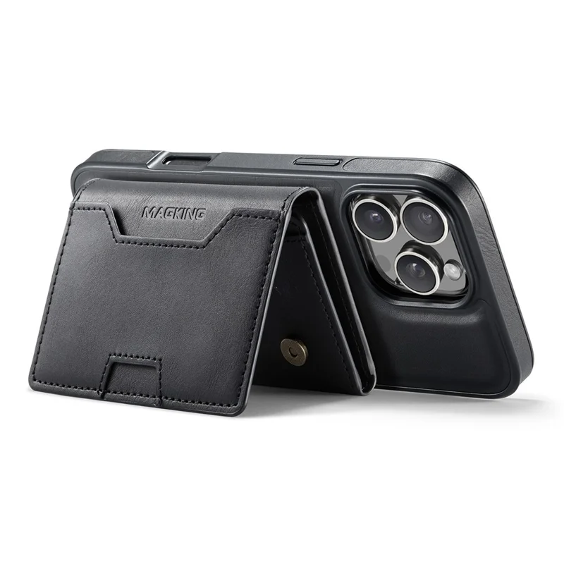 MAGKING K4 Série Para iPhone 16 Pro Max Caso Compatível com MagSafe Carteira Destacável PU TPU PC Capa de Telefone - Preto