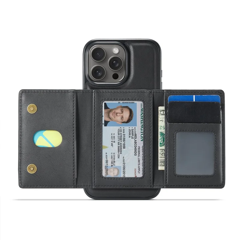 MAGKING K4 Série Para iPhone 16 Pro Max Caso Compatível com MagSafe Carteira Destacável PU TPU PC Capa de Telefone - Preto