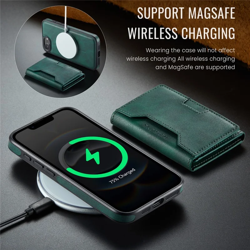 MAGKING K4 Series Para iPhone 16e Funda Compatible con MagSafe Cartera Desmontable PU TPU PC Cubierta de Teléfono - Verde