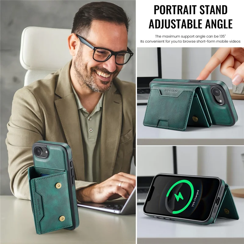 MAGKING K4 Series Para iPhone 16e Funda Compatible con MagSafe Cartera Desmontable PU TPU PC Cubierta de Teléfono - Verde