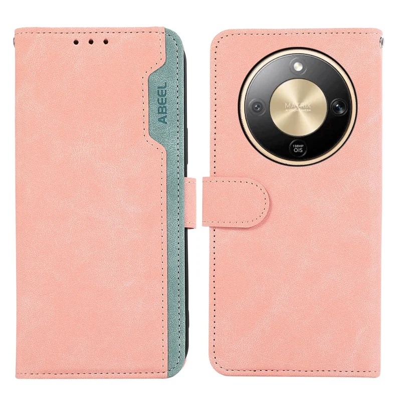 ABEEL For Honor Magic8 Lite 5G / X70 5G / X9d 5G Case Color Splicing Leather Flip Phone Cover RFID Blocking - Pink