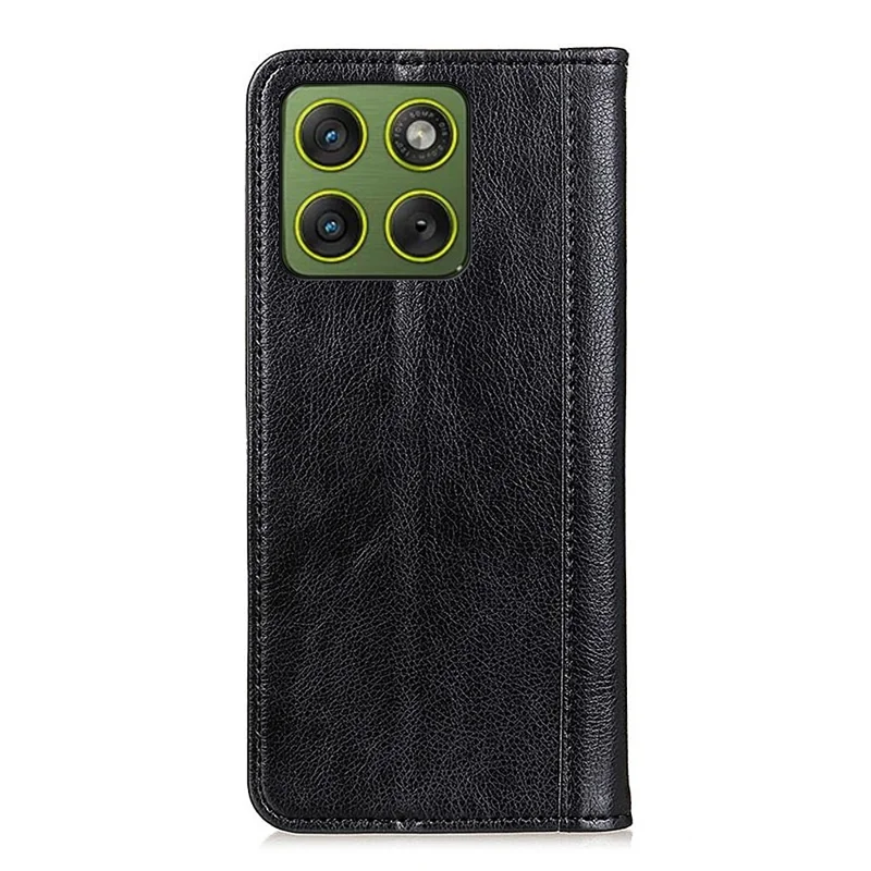 For Motorola Edge 70 5G Stand Case Split Leather Litchi Texture Wallet Phone Cover - Black