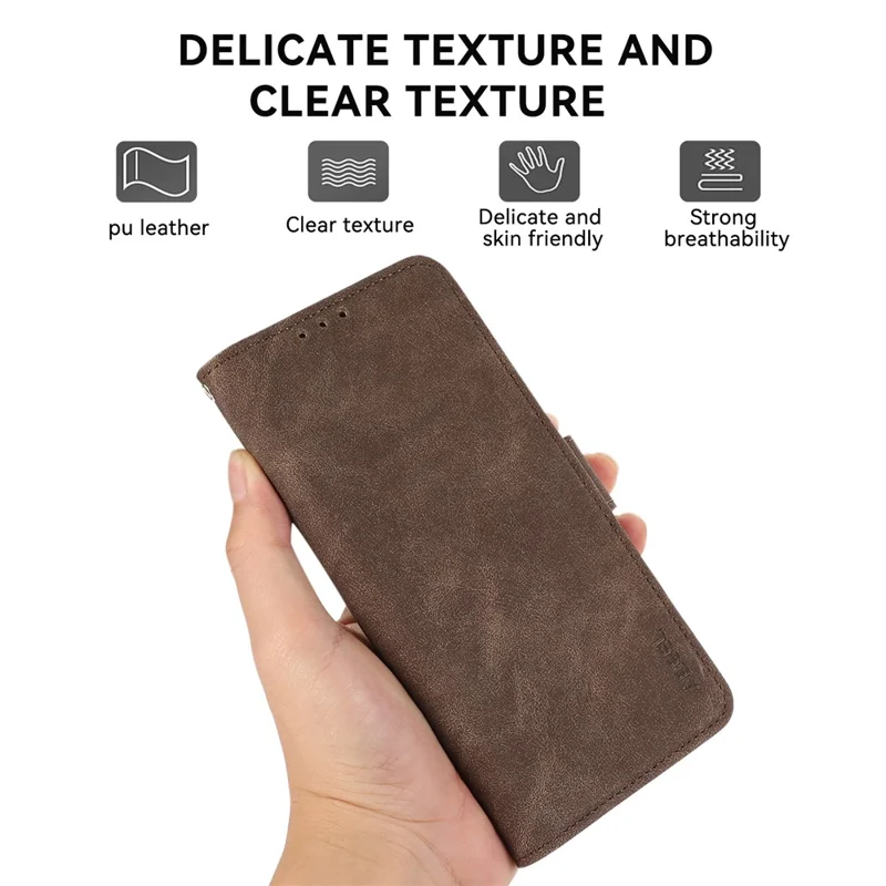 ABEEL For Motorola Edge 70 5G Case PU Leather Folio Stand View RFID Blocking Phone Cover - Brown