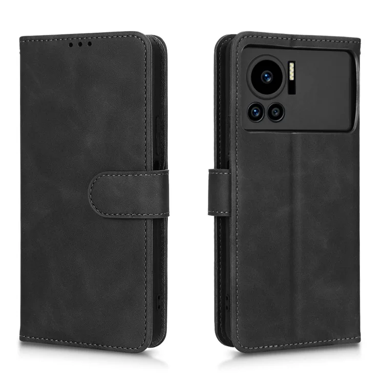 Para Infinix Nota 12 VIP 4G Anti-srratch PU Cuero Amplia Case de Teléfonos Para la Piel Feeling Stand Magnetic Cuber - Negro