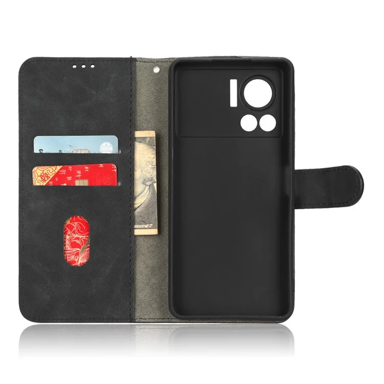 Para Infinix Nota 12 VIP 4G Anti-srratch PU Cuero Amplia Case de Teléfonos Para la Piel Feeling Stand Magnetic Cuber - Negro