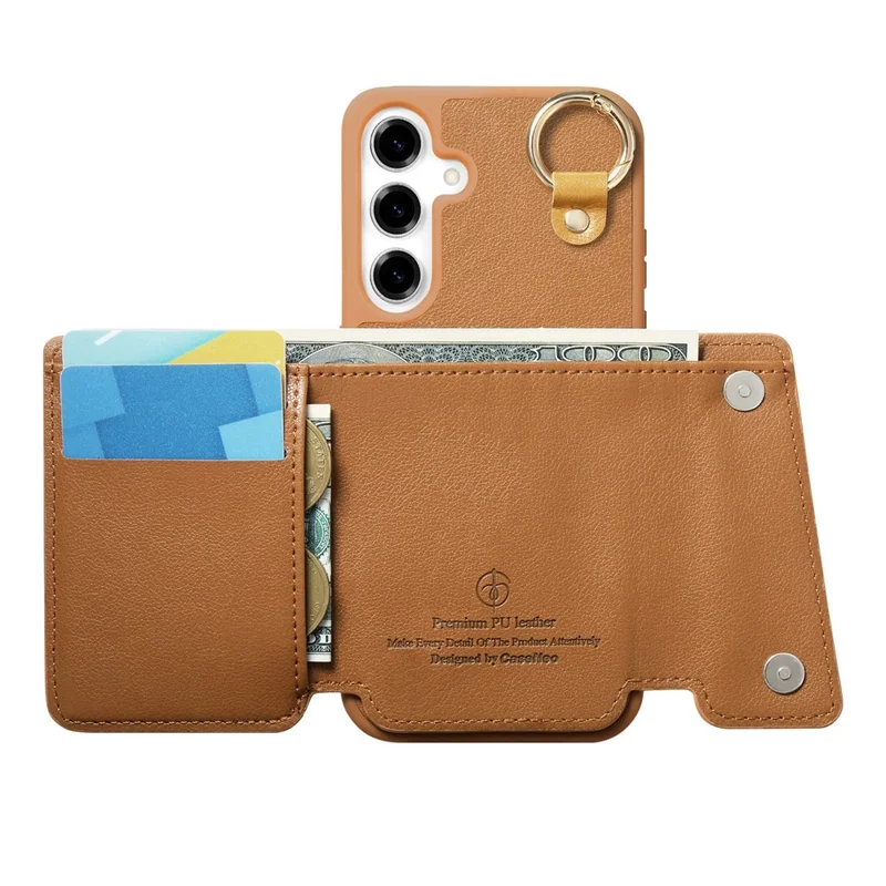 For Samsung Galaxy A35 5G Case D-Ring Holder Leather + PC + TPU Phone Cover with Wallet Kickstand - Brown