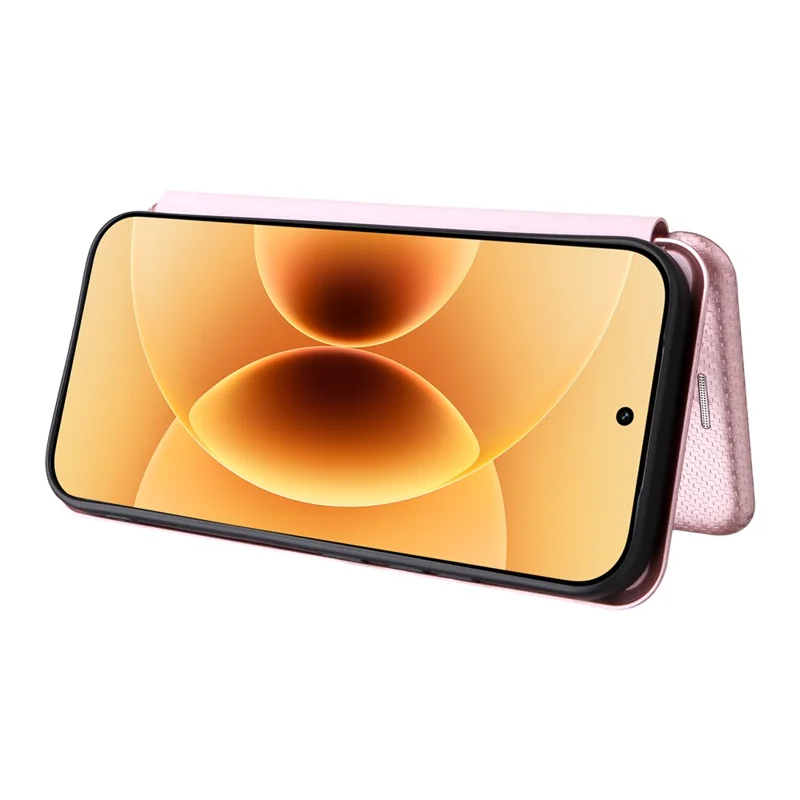For Xiaomi 17 Case Carbon Fiber Texture Drop-Proof PU Leather Phone Cover - Rose Gold