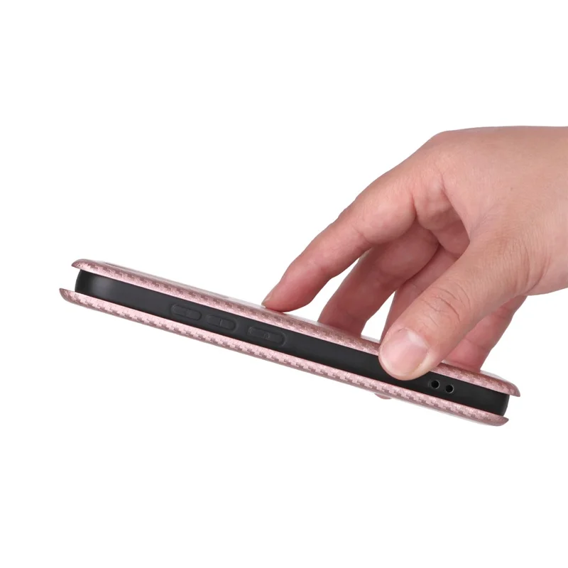 For Xiaomi 17 Case Carbon Fiber Texture Drop-Proof PU Leather Phone Cover - Rose Gold