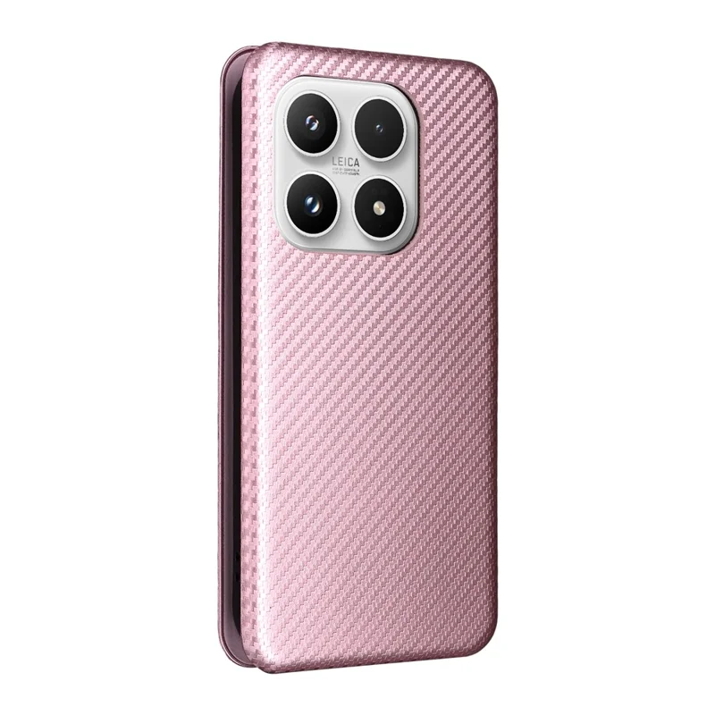 For Xiaomi 17 Case Carbon Fiber Texture Drop-Proof PU Leather Phone Cover - Rose Gold