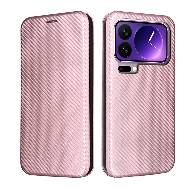 For Xiaomi 17 Pro Max Case Carbon Fiber Texture Drop-Proof PU Leather Phone Cover - Rose Gold